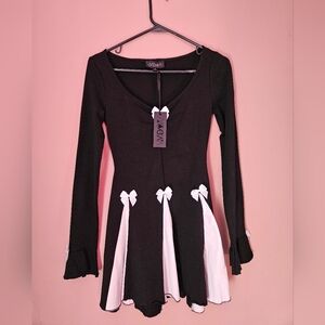 Dolls Kill Widow Goth Black And White Curious Elegance skater Dress NWT